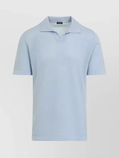 Kiton Cotton Polo Shirt Perforated Fabric In Blue