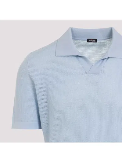 Kiton Cotton Polo Shirt Perforated Fabric In Blue