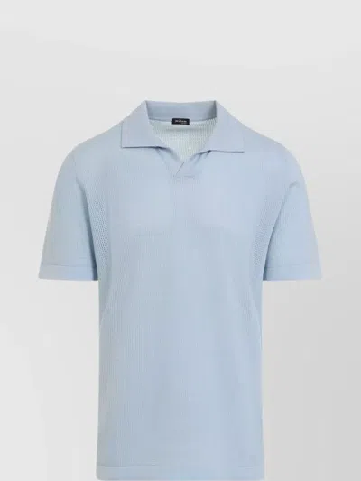 Kiton Cotton Polo Shirt Perforated Fabric In Blue