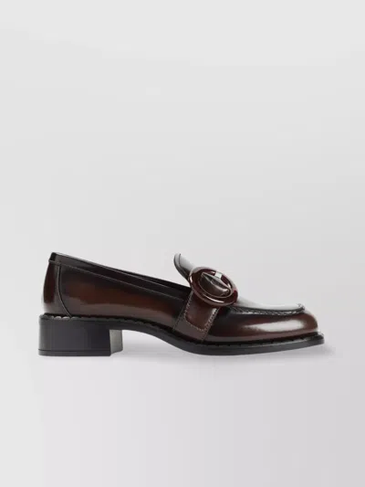 Prada Polished Brown Flat Shoes With Decorative Buckle In Black