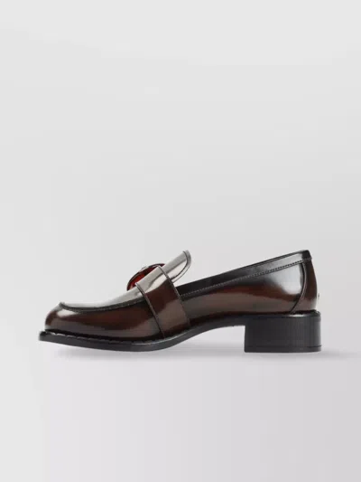 Prada Polished Brown Flat Shoes With Decorative Buckle In Black