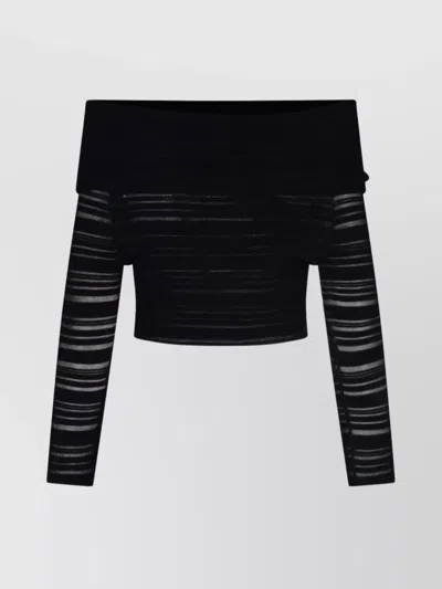 Andreädamo Off-shoulder Horizontal-stripe Top In Black