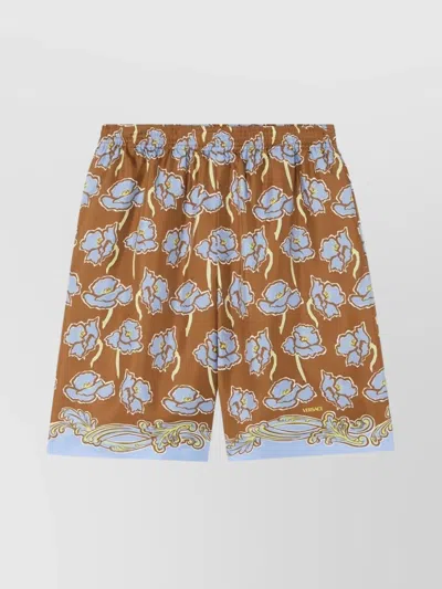 Versace Elastic Waistband Floral Print Shorts In 5n630 Print