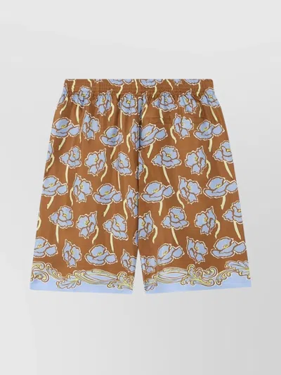 Versace Elastic Waistband Floral Print Shorts In 5n630 Print
