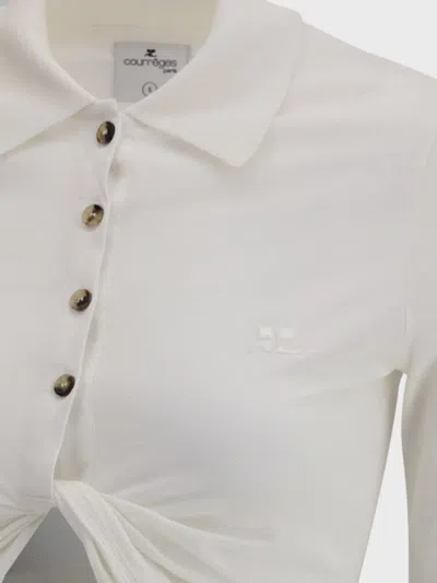Courrèges Twist Cotton Piqué Cropped Polo In White