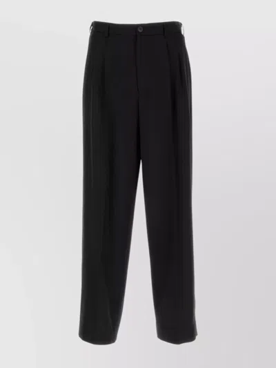 Magliano Wide-leg Wool Trousers With Pockets And Pleats In Black