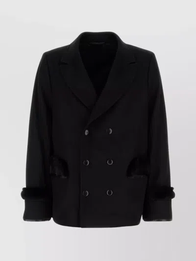 Random Identities Wool Blend Coat Fur Trim