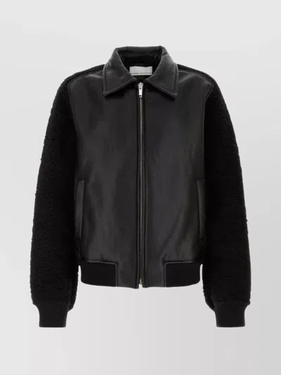 Random Identities Collared Design Contrast Fabric Ribbed Cuffs