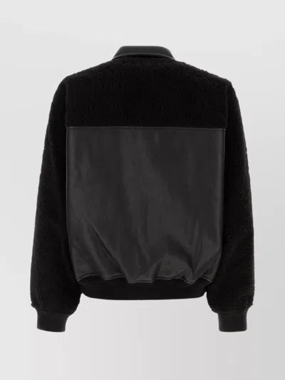 Random Identities Collared Design Contrast Fabric Ribbed Cuffs