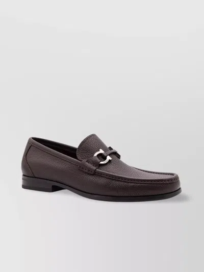 Ferragamo Grandioso Leather Loafer With Gancini Detail In Brown