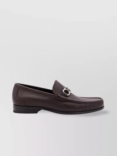 Ferragamo Grandioso Leather Loafer With Gancini Detail In Brown