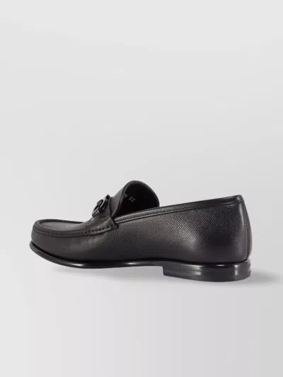 Ferragamo Crown Leather Loafer With Gancini Detail In Black