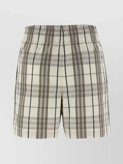 Burberry Cotton Check Drawstring Shorts In Gray