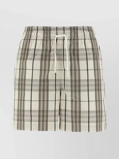 Burberry Cotton Check Drawstring Shorts In Gray