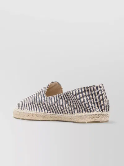 Manebi Raffia Stripe Classic Espadrilles Raffia Natural And Navy Blue In Blue