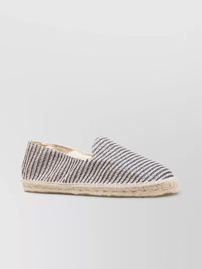 Manebi Raffia Stripe Classic Espadrilles Raffia Natural And Navy Blue In Blue