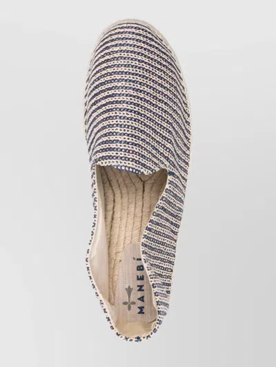 Manebi Raffia Stripe Classic Espadrilles Raffia Natural And Navy Blue In Blue