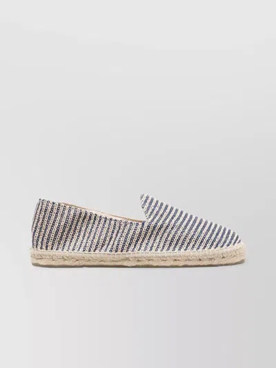 Manebi Raffia Stripe Classic Espadrilles Raffia Natural And Navy Blue In Blue