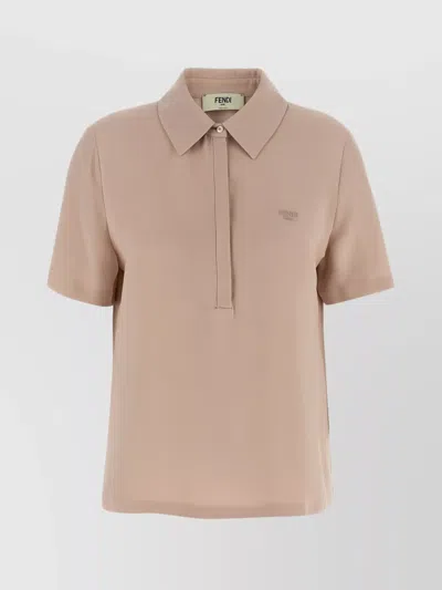Fendi Polo Silk Shirt Short Sleeves In Pink