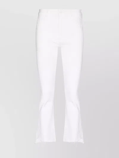 Mother The Insider High Rise Crop Step Fray Bootcut Jeans In Cream Puff In White
