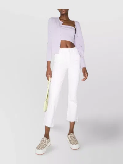 Mother The Insider High Rise Crop Step Fray Bootcut Jeans In Cream Puff In White