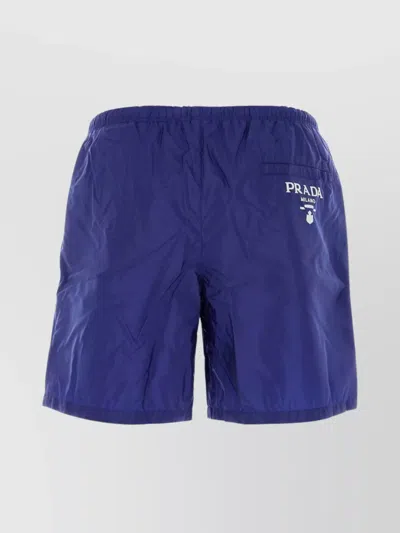 Prada Nylon Swim Shorts With Back Pocket And Elastic Waistband