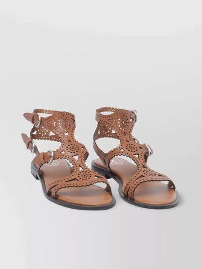 Ash Leather Cut-out Buckle Flat Sandals In Neutral