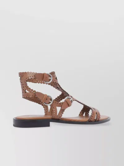 Ash Leather Cut-out Buckle Flat Sandals In Neutral