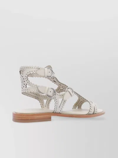 Ash Round Toe Leather Sandals With Perforated Design In White