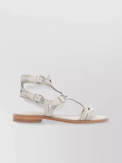 Ash Round Toe Leather Sandals With Perforated Design In White