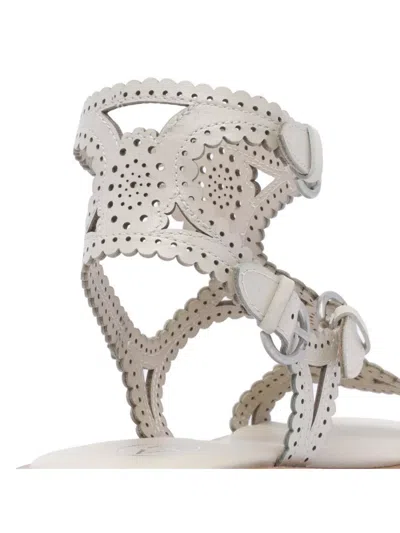 Ash Round Toe Leather Sandals With Perforated Design In White