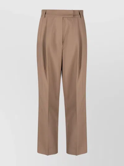 The Frankie Shop Straight Trousers With Belt Loops And Pleated Front In Brown