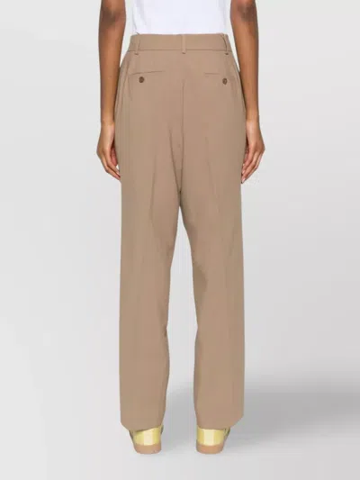 The Frankie Shop Straight Trousers With Belt Loops And Pleated Front In Brown