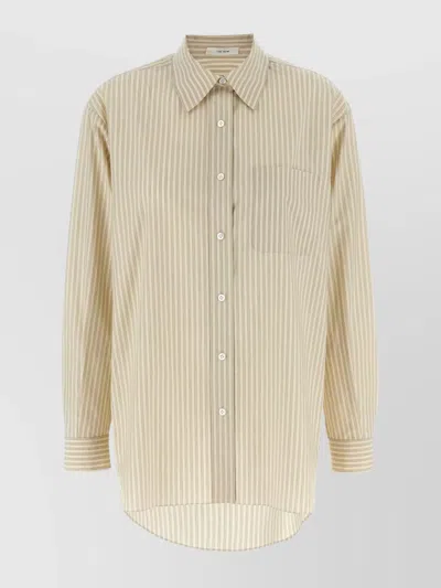 The Row Pocketed Striped Long Sleeve Shirt In Neutral