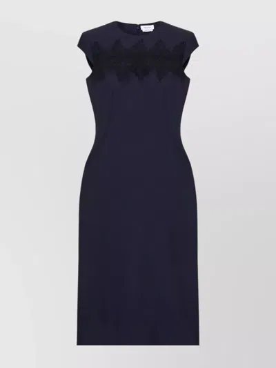 Alexander Mcqueen Wool Tailored Pencil Dress With Lace Details In Blue