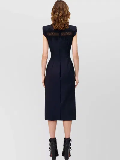 Alexander Mcqueen Wool Tailored Pencil Dress With Lace Details In Blue
