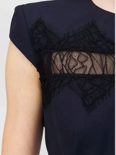 Alexander Mcqueen Wool Tailored Pencil Dress With Lace Details In Blue