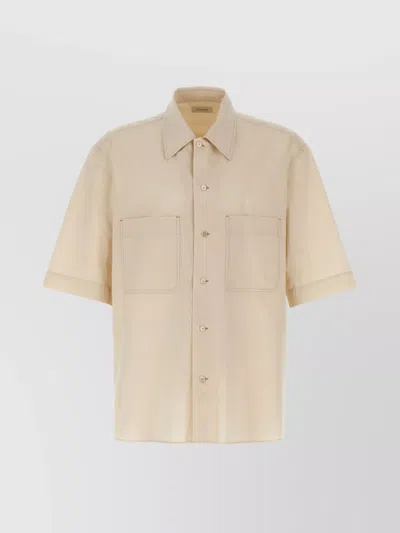 Lemaire Boxy-cropped Short-sleeved Shirt With Dual Chest Pockets In Neutral