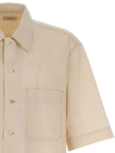 Lemaire Boxy-cropped Short-sleeved Shirt With Dual Chest Pockets In Neutral