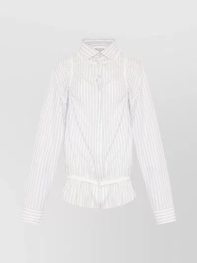 Maison Margiela Striped Long-sleeved Shirt Buttoned Cuffs In White