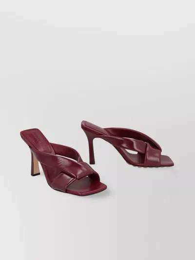 Bottega Veneta Leather Cross Strap Square Toe Mules In Brown