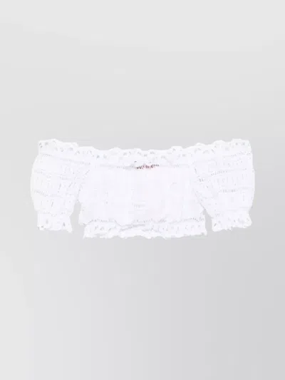 Ermanno Scervino Lace Cotton Cropped Top With Off-the-shoulder Design In White