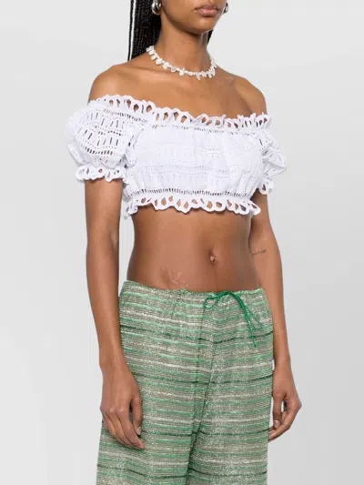 Ermanno Scervino Lace Cotton Cropped Top With Off-the-shoulder Design In White