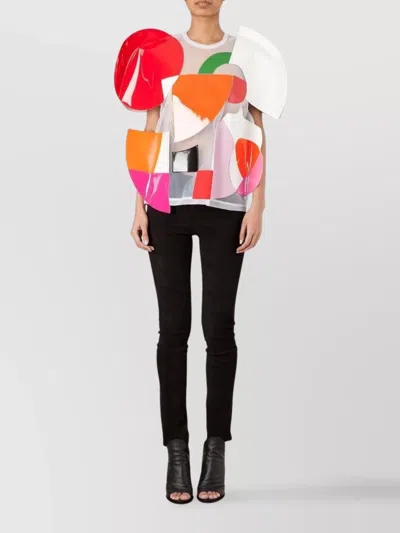 Junya Watanabe Colorful Geometric Patchwork Top With Short Sleeves In Multi