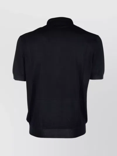 Prada Short Sleeve Polo Collar Ribbed Cuffs Sweater In Blue