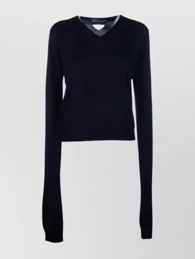 Prada Knitwear V-neckline Long Sleeves Cuffs And Hem In Black