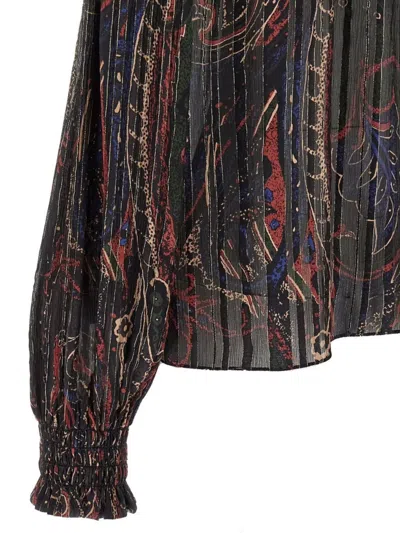 Saint Laurent Smocked Off-the-shoulder Blouse Ruffled Neckline In Brown