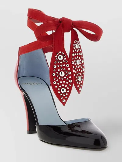 Valentino Black And Red Foliefoliage Décolleté In Black