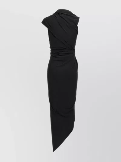 Balenciaga Draped Sleeveless Asymmetric Midi Dress In Black