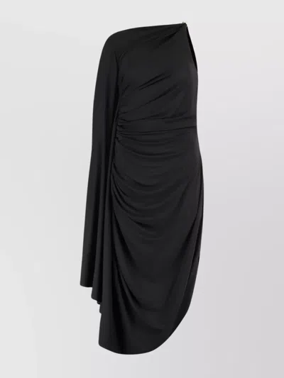 Bottega Veneta Black One-shoulder Draped Midi-dress